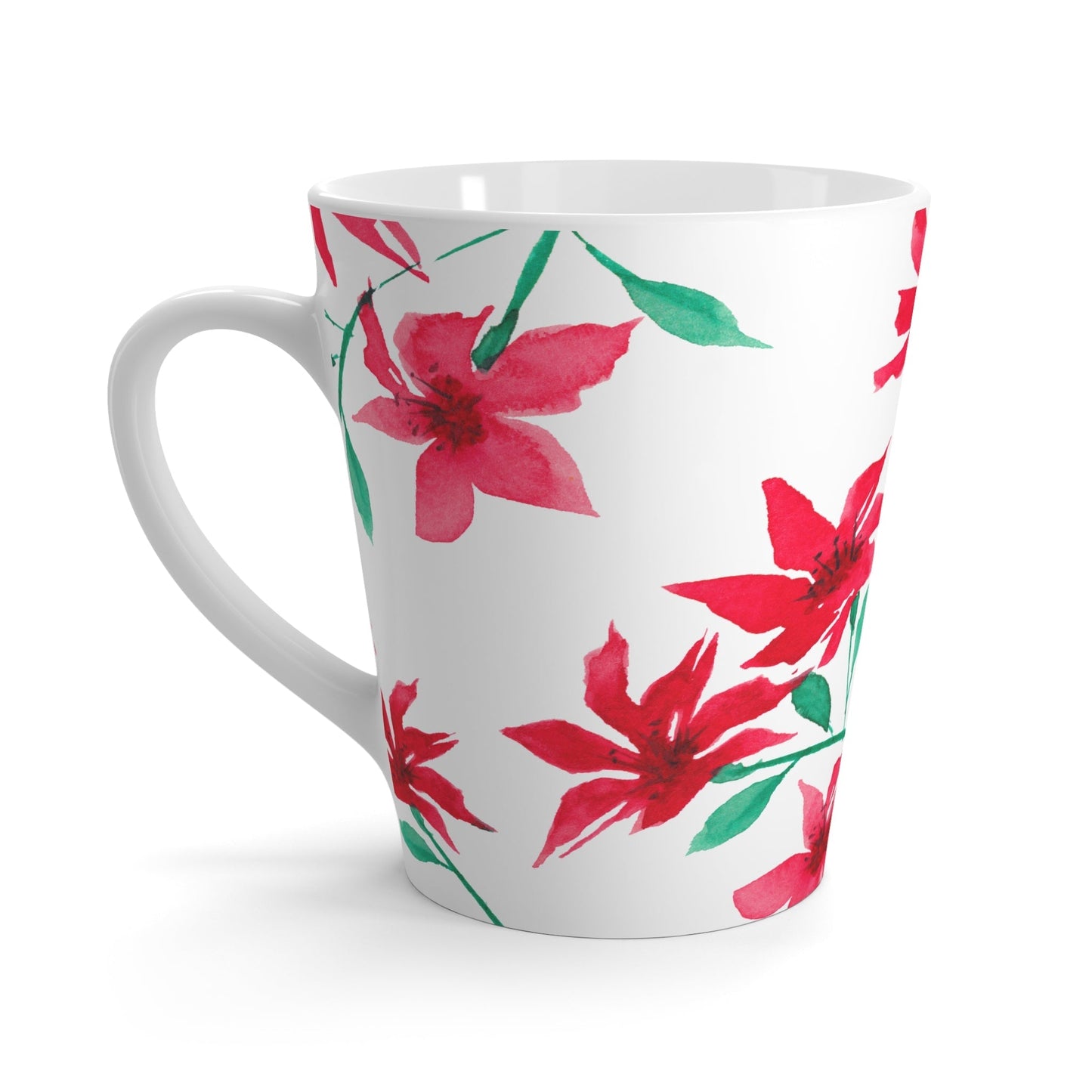 Red Floral Ceramic Mug & Polyester Placemat 8-Pc Bundle (Service for 4) | CABF-LM-1334