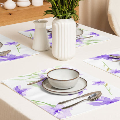 Purple Floral Ceramic Mug & Polyester Placemat 8-Pc Bundle (Service for 4) | CABF-CM-1324