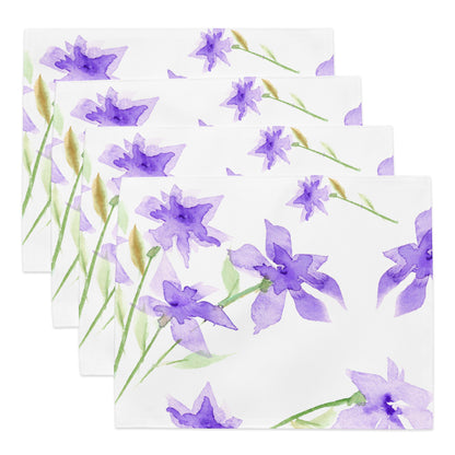 Purple Floral Ceramic Mug & Polyester Placemat 8-Pc Bundle (Service for 4) | CABF-CM-1324