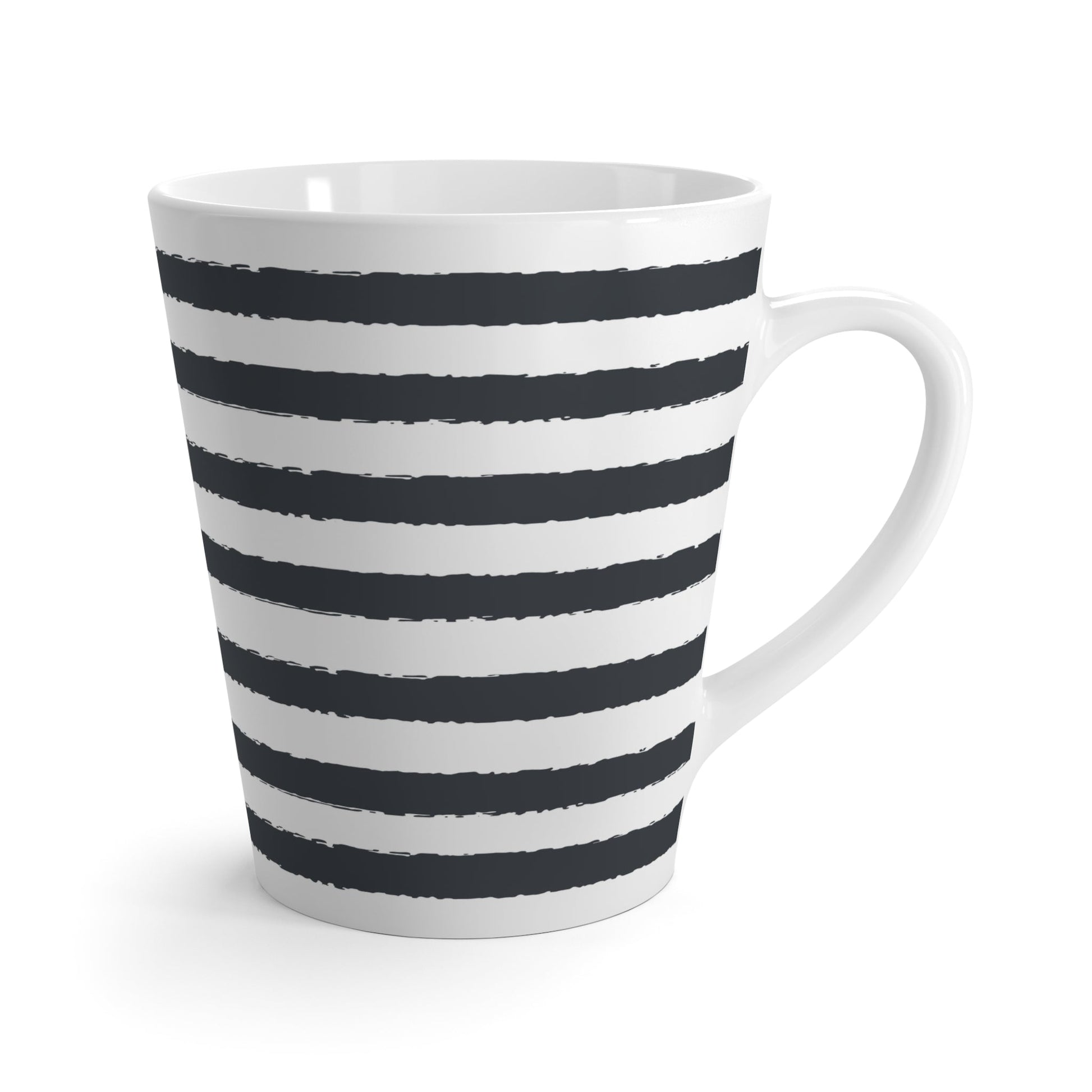 White Ceramic Latte Mug with Fine Horizontal Brush Stroke Print in Grey #CALM-1201-100-231