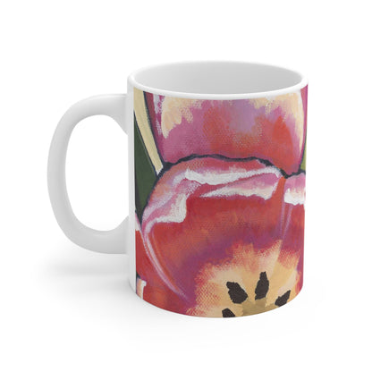 Pink Tulips Ceramic Mug & Polyester Placemat 8-Pc Bundle (Service for 4) | CABF-CM-1080
