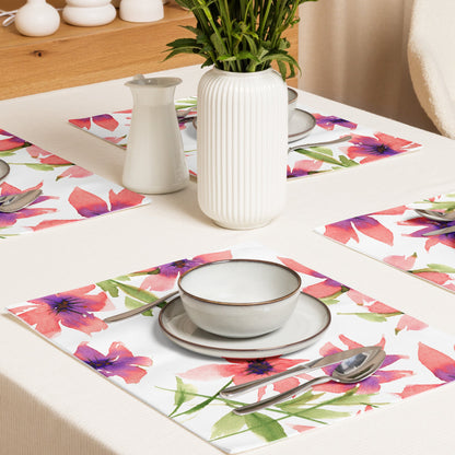 Pink Floral Ceramic Mug & Polyester Placemat 8-Pc Bundle (Service for 4) | CABF-LM-1344