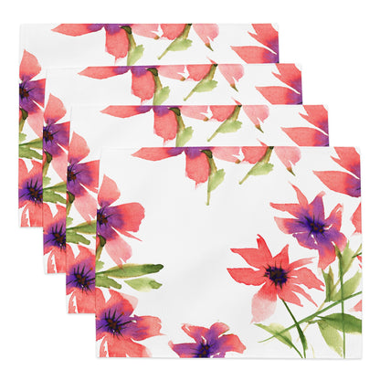 Pink Floral Ceramic Mug & Polyester Placemat 8-Pc Bundle (Service for 4) | CABF-CM-1344