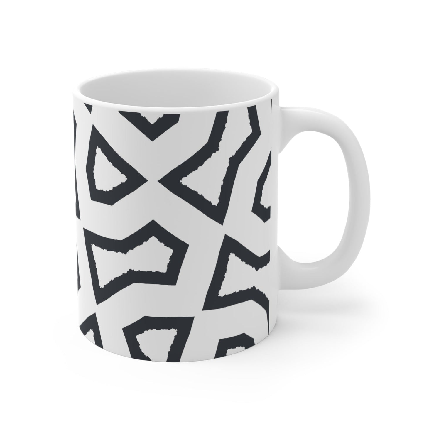 White Ceramic Latte Mug with Geometric Labrynth Brush Stroke Print in Grey #CALM-1201-100-391