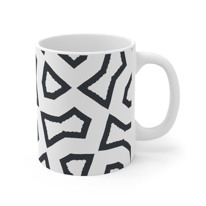 White Ceramic Latte Mug with Geometric Labrynth Brush Stroke Print in Grey #CALM-1201-100-391