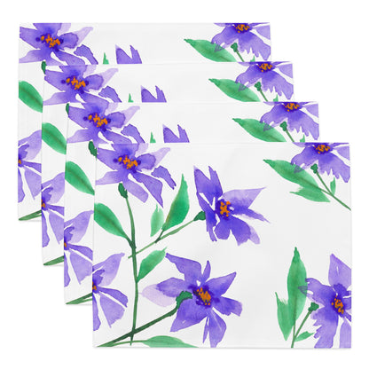 Purple Floral Ceramic Mug & Polyester Placemat 8-Pc Bundle (Service for 4) | CABF-CM-1354
