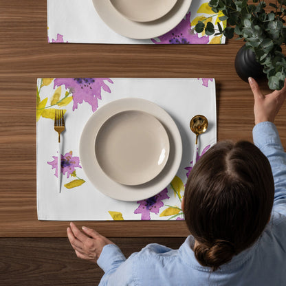 Mauve Floral Ceramic Mug & Polyester Placemat 8-Pc Bundle (Service for 4) | CABF-CM-1364