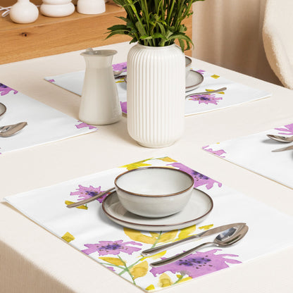 Mauve Floral Ceramic Mug & Polyester Placemat 8-Pc Bundle (Service for 4) | CABF-LM-1364