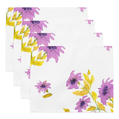 Mauve Floral Ceramic Mug & Polyester Placemat 8-Pc Bundle (Service for 4) | CABF-CM-1364