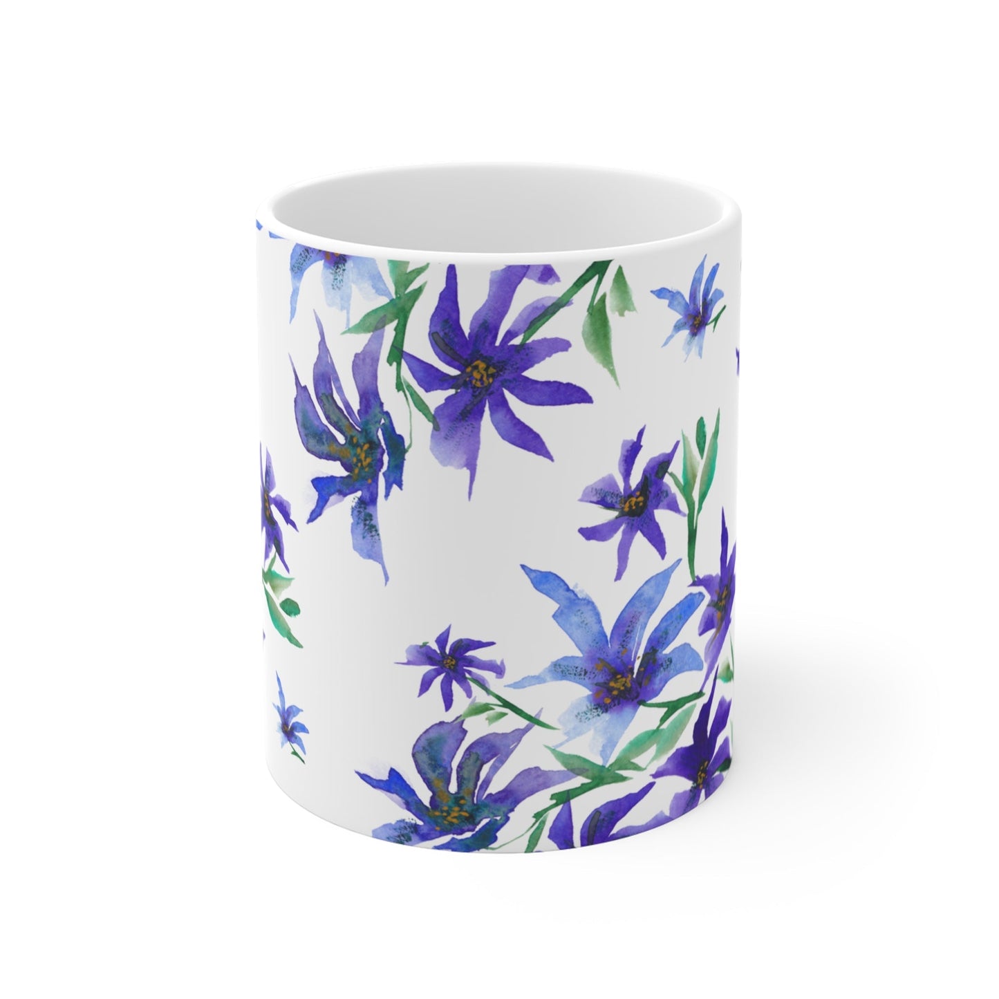 Purple Floral Ceramic Mug & Polyester Placemat 8-Pc Bundle (Service for 4) | CABF-CM-1304