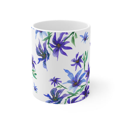 Purple Floral Ceramic Mug & Polyester Placemat 8-Pc Bundle (Service for 4) | CABF-CM-1304