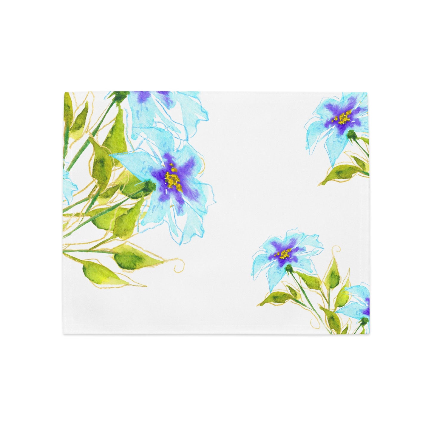 Blue Floral Ceramic Mug & Polyester Placemat 8-Pc Bundle (Service for 4) | CABF-CM-1374