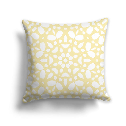 Light Yellow-Gold Throw Pillow with White/Beige-white Circular Graphic on Both Sides, CAPC-1381-186