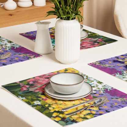 Multicolour Floral Garden Ceramic Mug & Polyester Placemat 8-Pc Bundle (Service for 4) | CABF-LM-1381