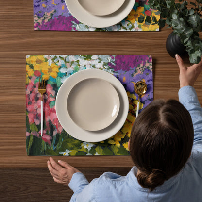 Multicolour Floral Garden Ceramic Mug & Polyester Placemat 8-Pc Bundle (Service for 4) | CABF-CM-1381