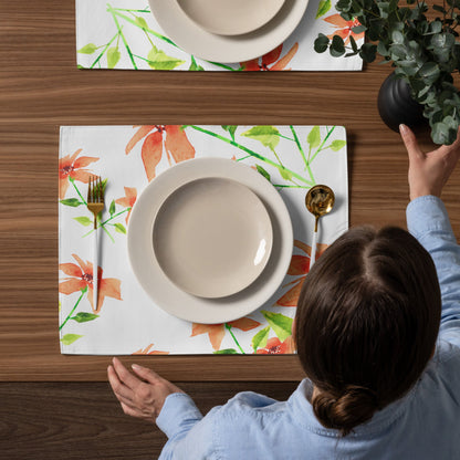 Red Floral Ceramic Mug & Polyester Placemat 8-Pc Bundle (Service for 4) | CABF-LM-1384