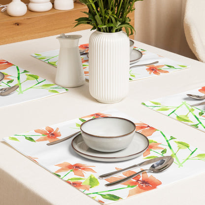 Red Floral Ceramic Mug & Polyester Placemat 8-Pc Bundle (Service for 4) | CABF-LM-1384