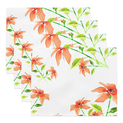 Red Floral Ceramic Mug & Polyester Placemat 8-Pc Bundle (Service for 4) | CABF-CM-1384