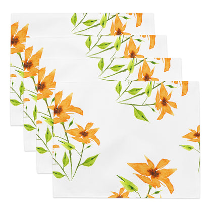 Yellow Orange Floral Ceramic Mug & Polyester Placemat 8-Pc Bundle (Service for 4) | CABF-CM-1394