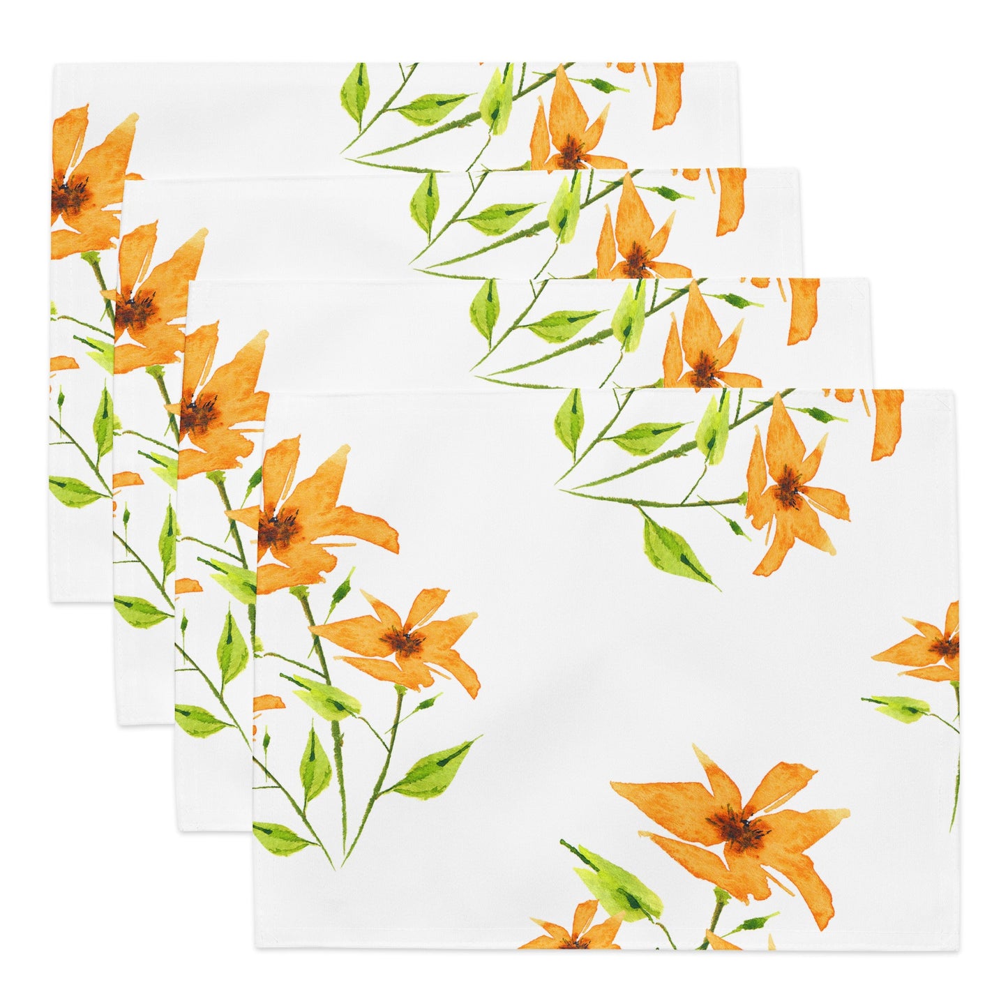 Yellow Orange Floral Ceramic Mug & Polyester Placemat 8-Pc Bundle (Service for 4) | CABF-LM-1394