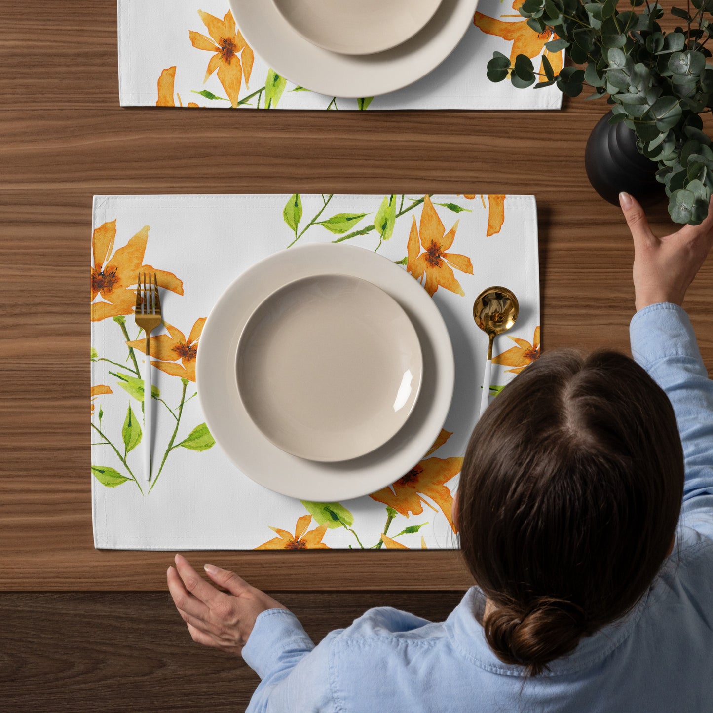 Placemat Set with Hand-painted Floral Watercolour Print | CABF-1394