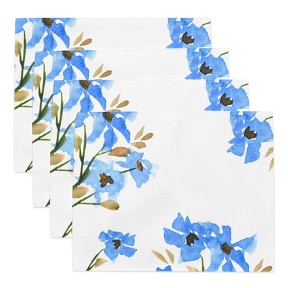 Blue Floral Ceramic Mug & Polyester Placemat 8-Pc Bundle (Service for 4) | CABF-LM-1404