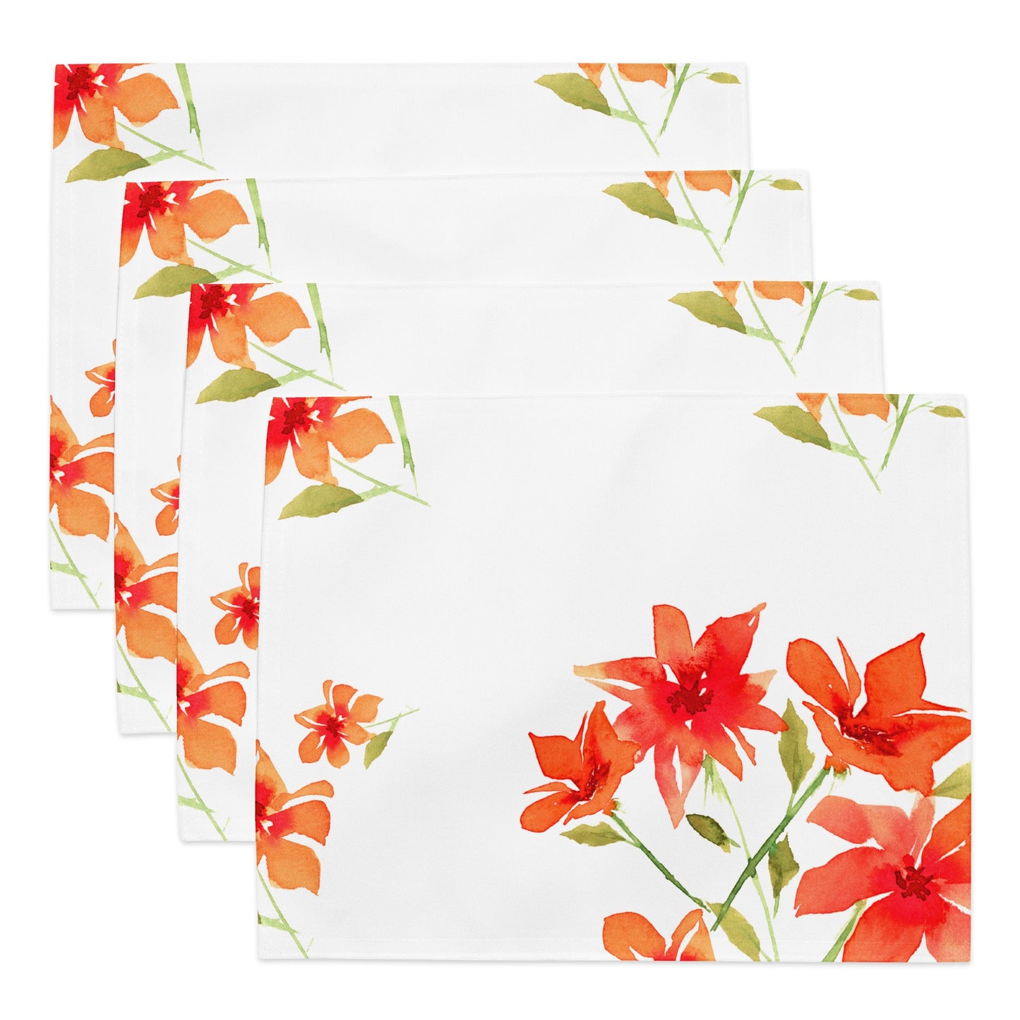 Red Floral Ceramic Mug & Polyester Placemat 8-Pc Bundle (Service for 4) | CABF-CM-1414