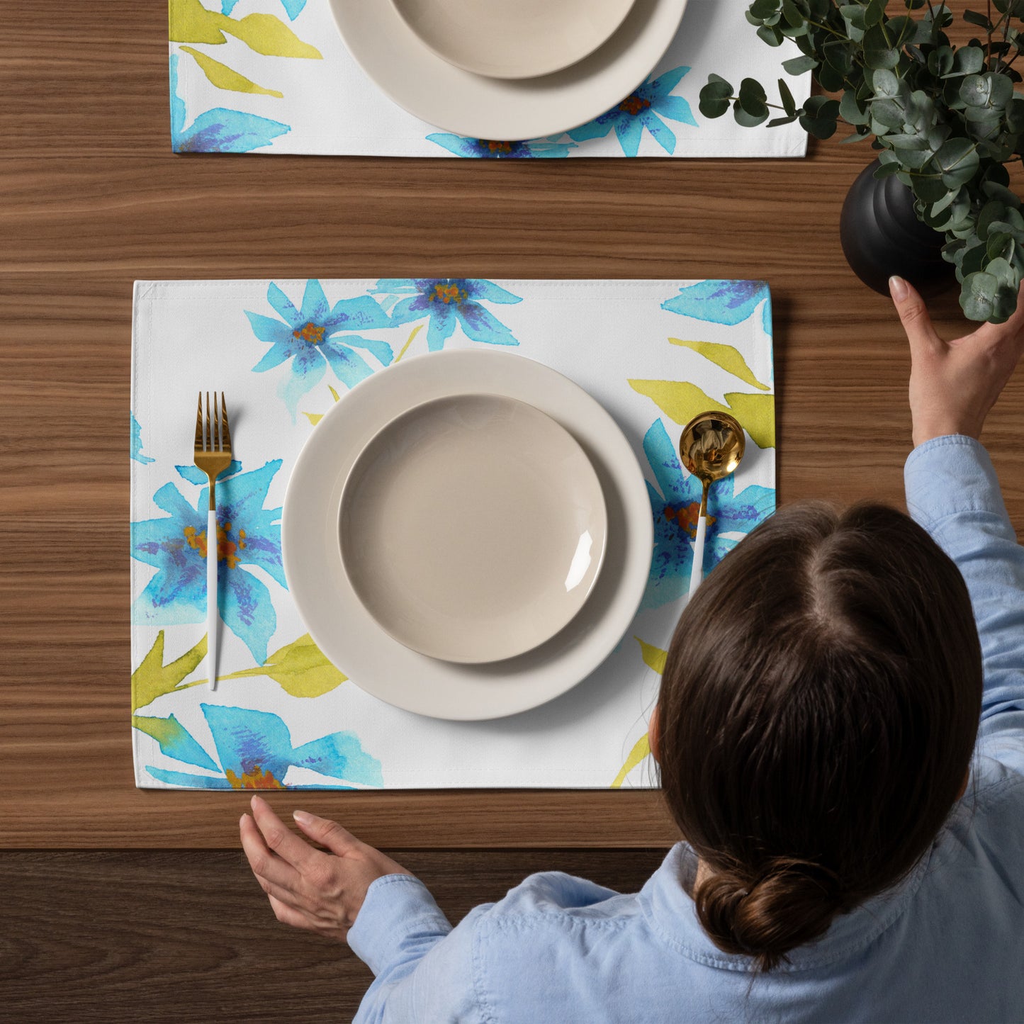 Placemat Set with Hand-painted Floral Watercolour Print | CABF-1434
