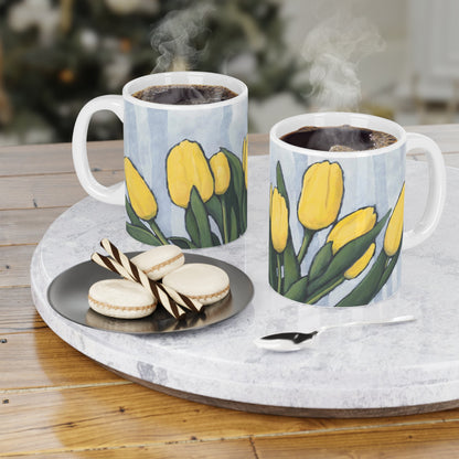 Yellow Tulips Ceramic Mug & Polyester Placemat 8-Pc Bundle (Service for 4) | CABF-CM-1120