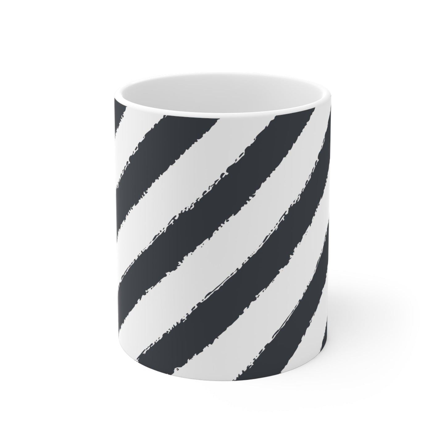White Ceramic Mug with Broad Diagonal Brush Stroke Print in Dark Grey #CACM-1201-151