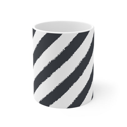 White Ceramic Mug with Broad Diagonal Brush Stroke Print in Dark Grey #CACM-1201-151