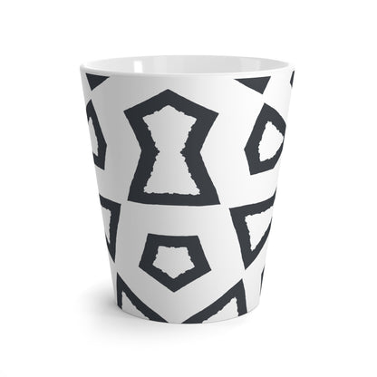 White Ceramic Latte Mug with Geometric Labrynth Brush Stroke Print in Dark Grey #CALM-1201-100-391