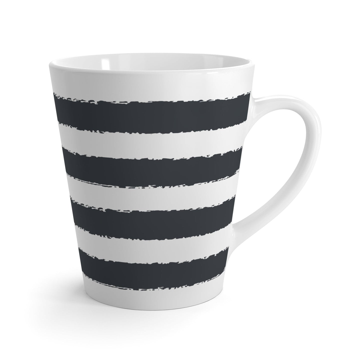 White Ceramic Latte Mug with Wide Horizontal Brush Stroke Print in Grey #CALM-1201-100-221
