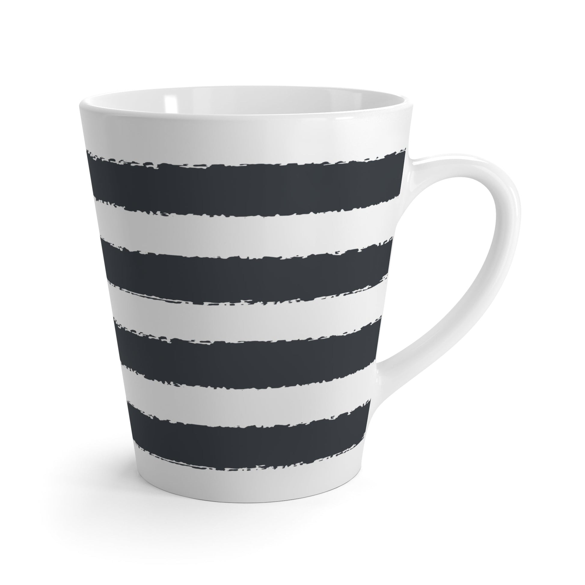 White Ceramic Latte Mug with Wide Horizontal Brush Stroke Print in Grey #CALM-1201-100-221
