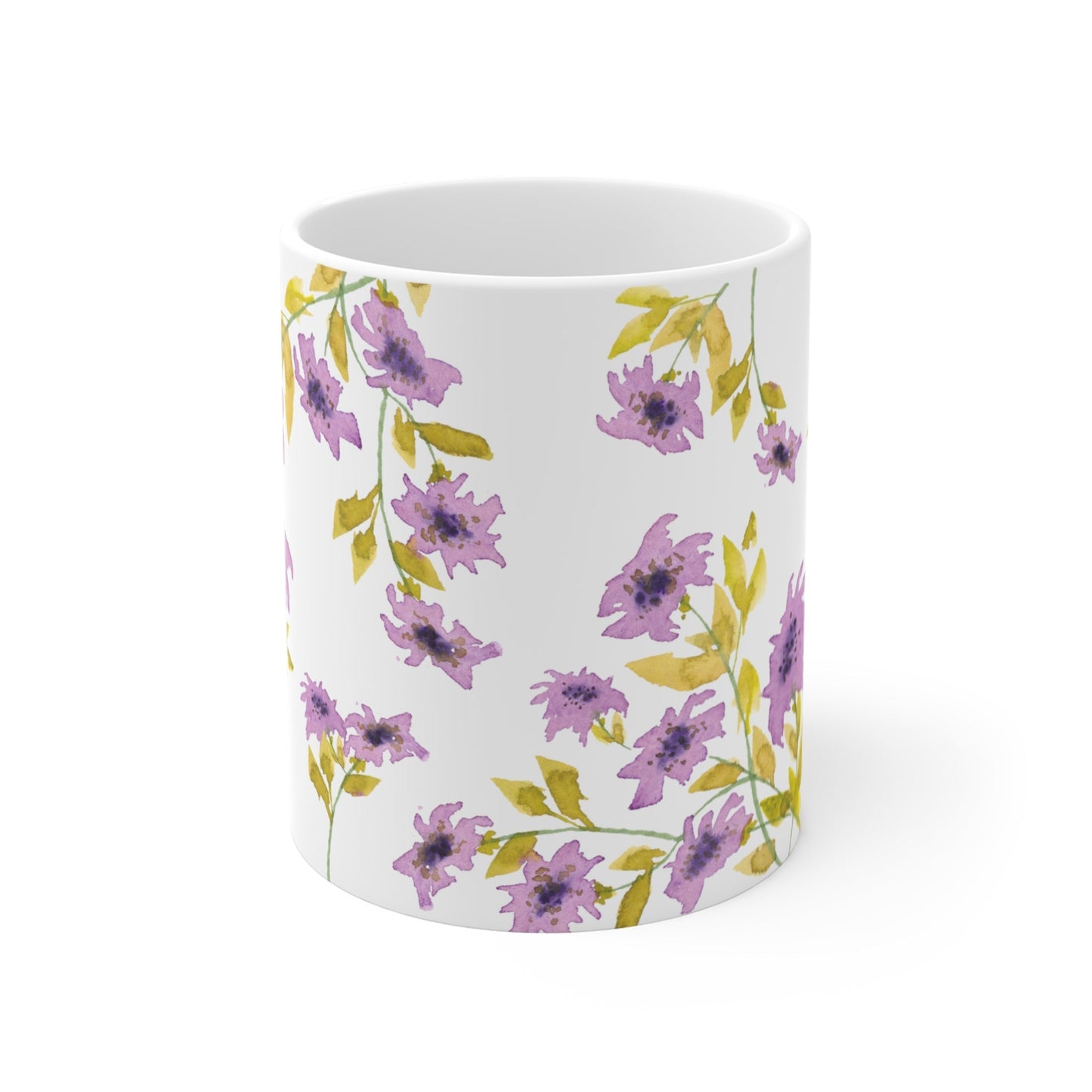 Mauve Floral Ceramic Mug & Polyester Placemat 8-Pc Bundle (Service for 4) | CABF-CM-1364