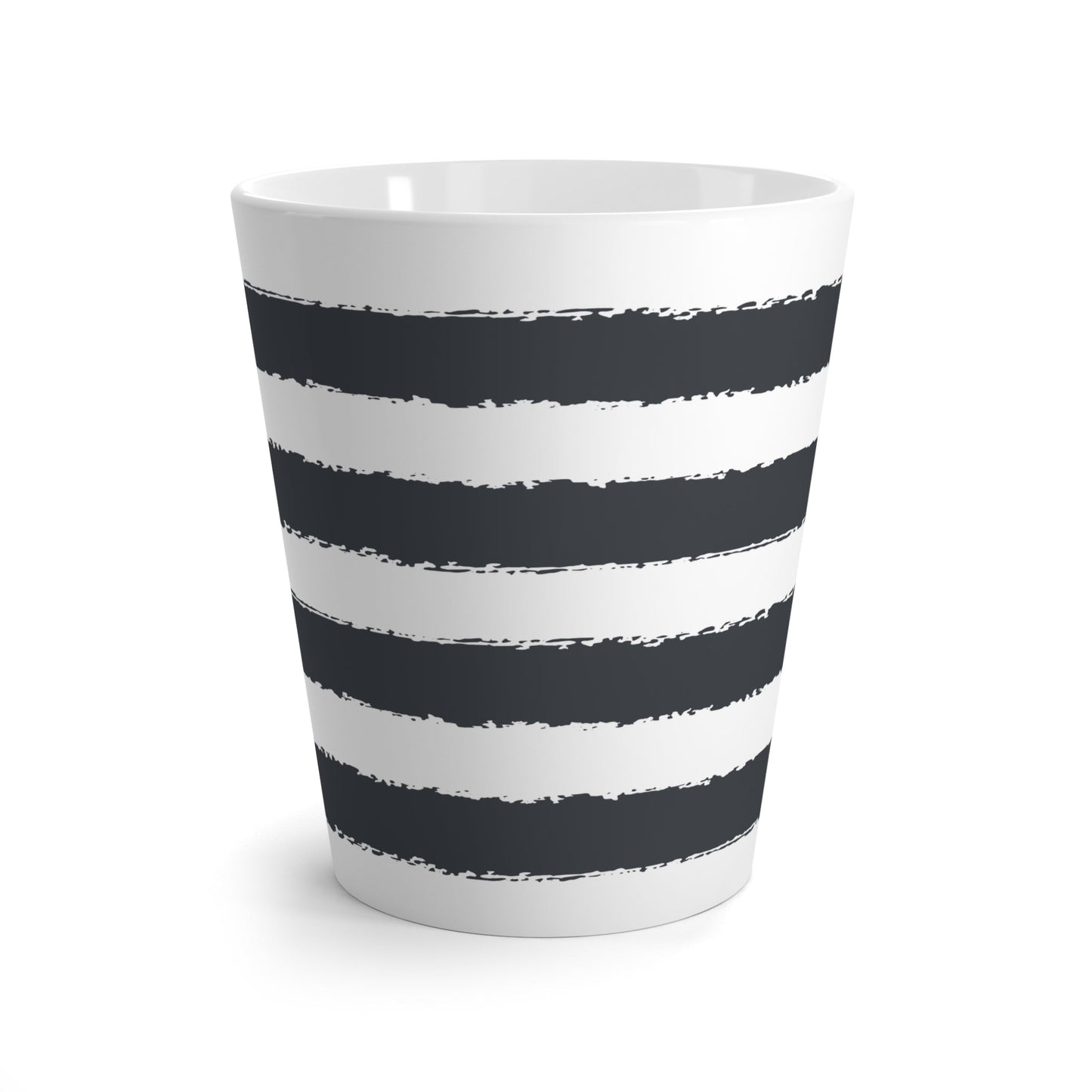 White Ceramic Latte Mug with Wide Horizontal Brush Stroke Print in Dark Grey #CALM-1201-100-221