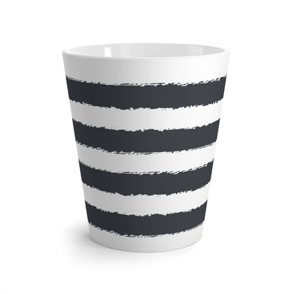 White Ceramic Latte Mug with Wide Horizontal Brush Stroke Print in Dark Grey #CALM-1201-100-221