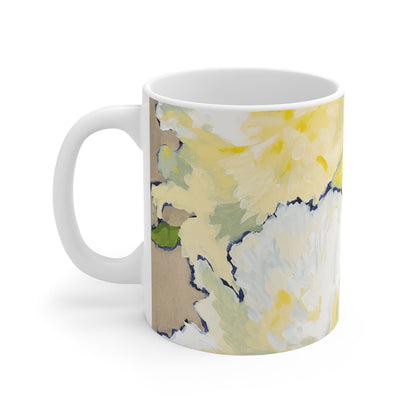 Yellow & Blue Floral Ceramic Mug & Polyester Placemat 8-Pc Bundle (Service for 4) | CABF-CM-1050