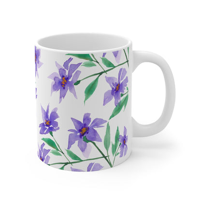 Purple Floral Ceramic Mug & Polyester Placemat 8-Pc Bundle (Service for 4) | CABF-CM-1354