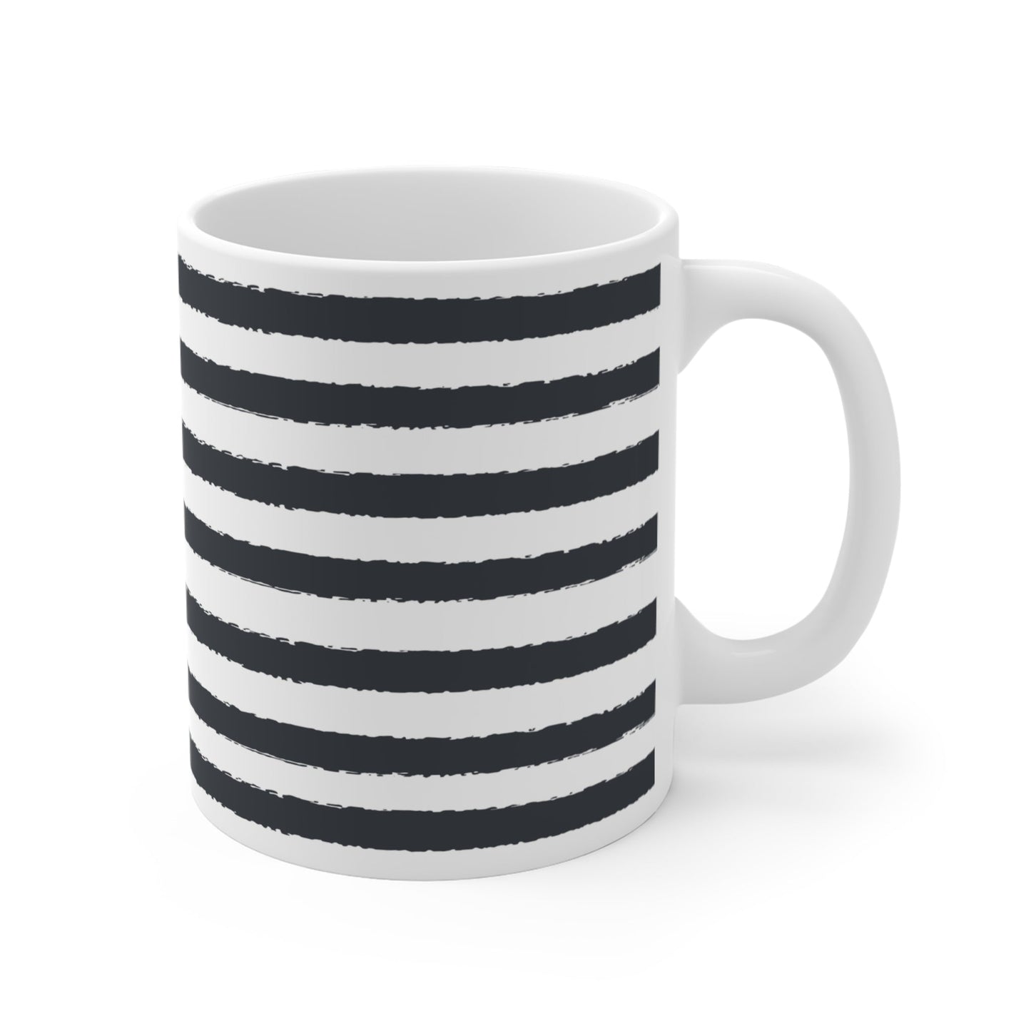 White Ceramic Latte Mug with Fine Horizontal Brush Stroke Print in Grey #CALM-1201-100-231