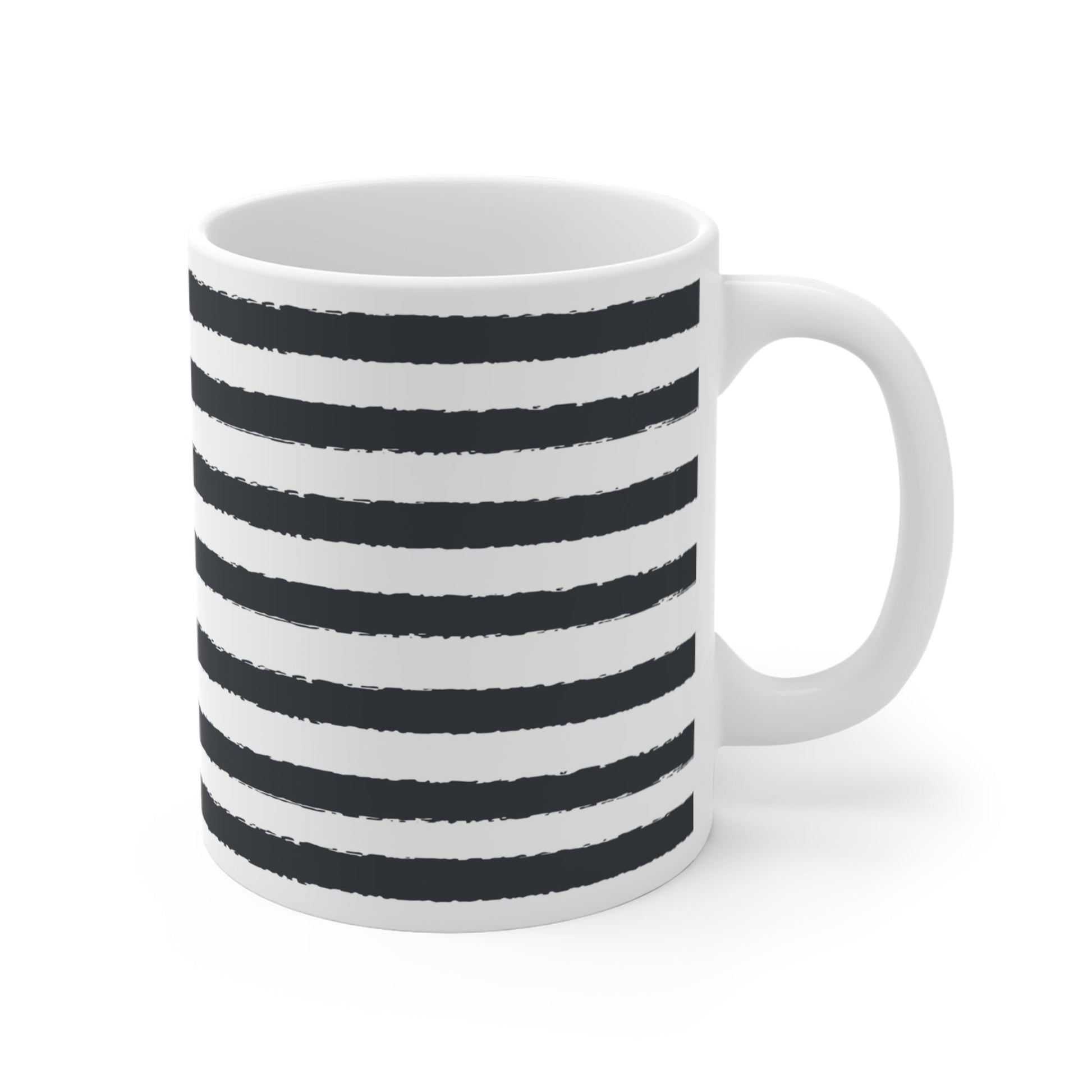 White Ceramic Latte Mug with Fine Horizontal Brush Stroke Print in Grey #CALM-1201-100-231
