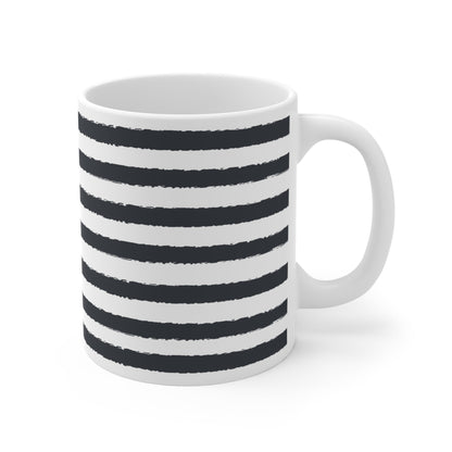 White Ceramic Latte Mug with Fine Horizontal Brush Stroke Print in Grey #CALM-1201-100-231