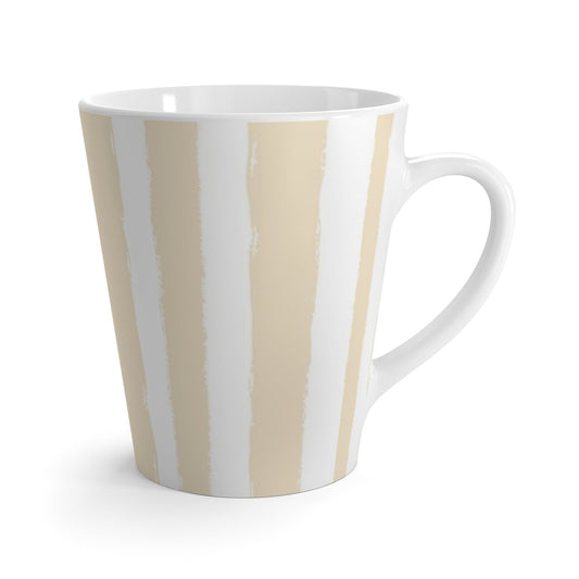 White Ceramic Latte Mug with Bold Vertical Brush Stroke Print in Beige | 350 mL / 12oz