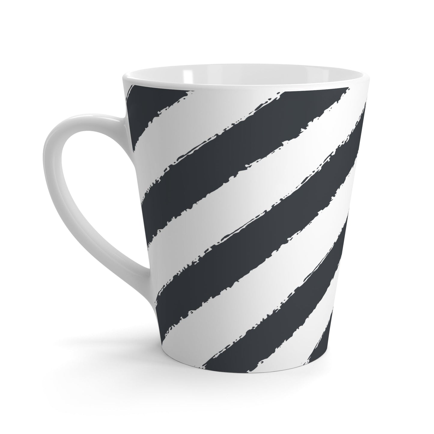 White Ceramic Latte Mug with Broad Diagonal Brush Stroke Print in Dark Grey #CALM-1201-100-151