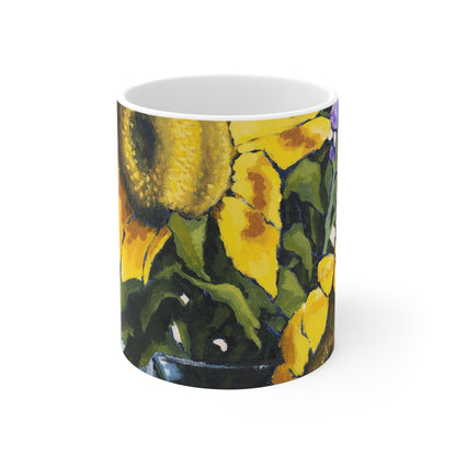 Sunflower Ceramic Mug & Polyester Placemat 8-Pc Bundle (Service for 4) | CABF-CM-1040