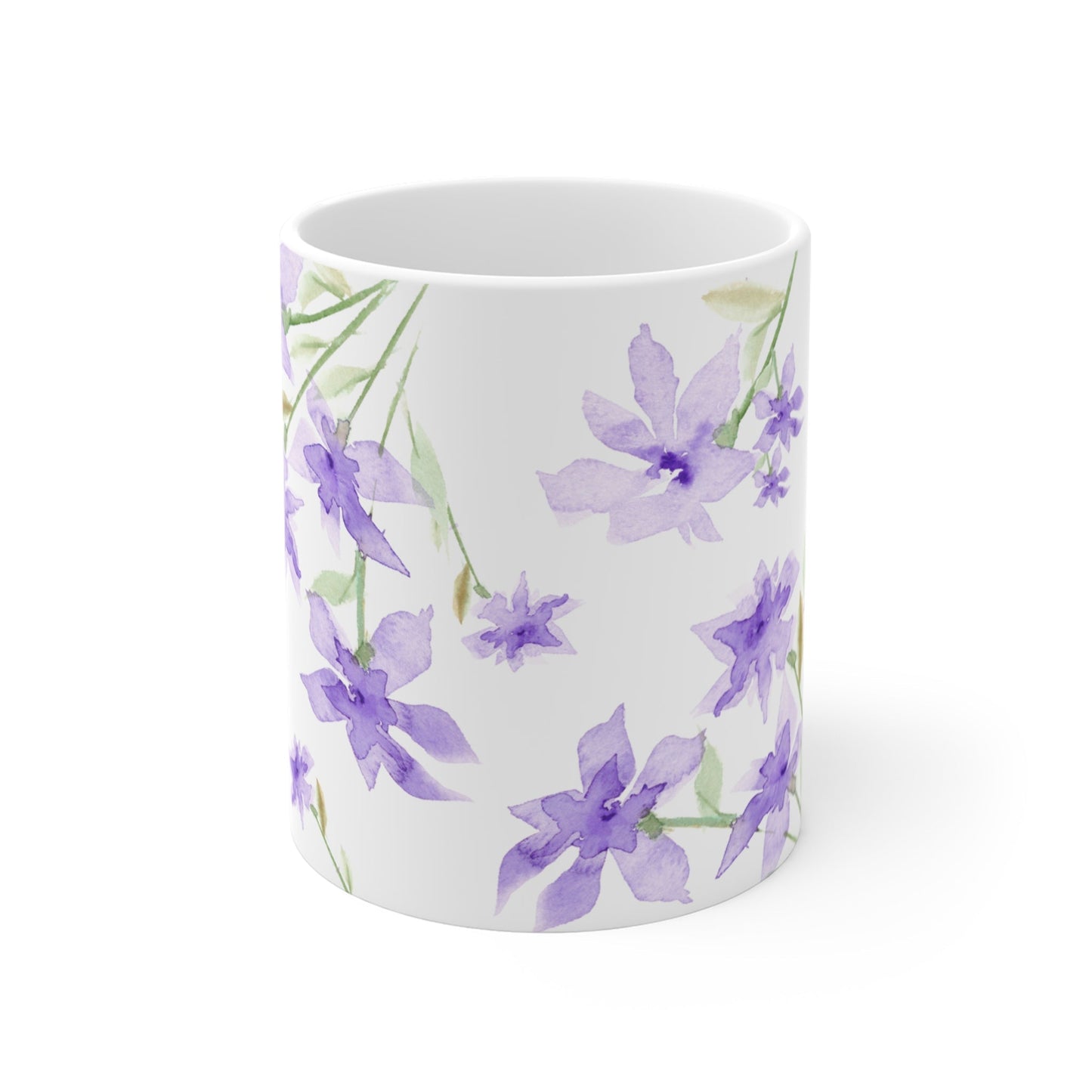 Purple Floral Ceramic Mug & Polyester Placemat 8-Pc Bundle (Service for 4) | CABF-CM-1324