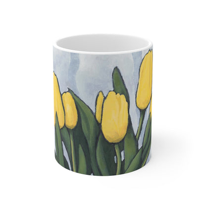 Yellow Tulips Ceramic Mug & Polyester Placemat 8-Pc Bundle (Service for 4) | CABF-CM-1120