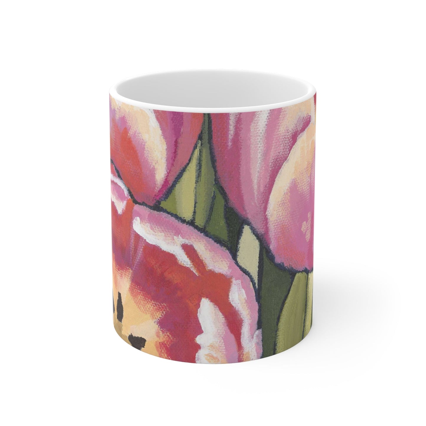 Pink Tulips Ceramic Mug & Polyester Placemat 8-Pc Bundle (Service for 4) | CABF-CM-1080