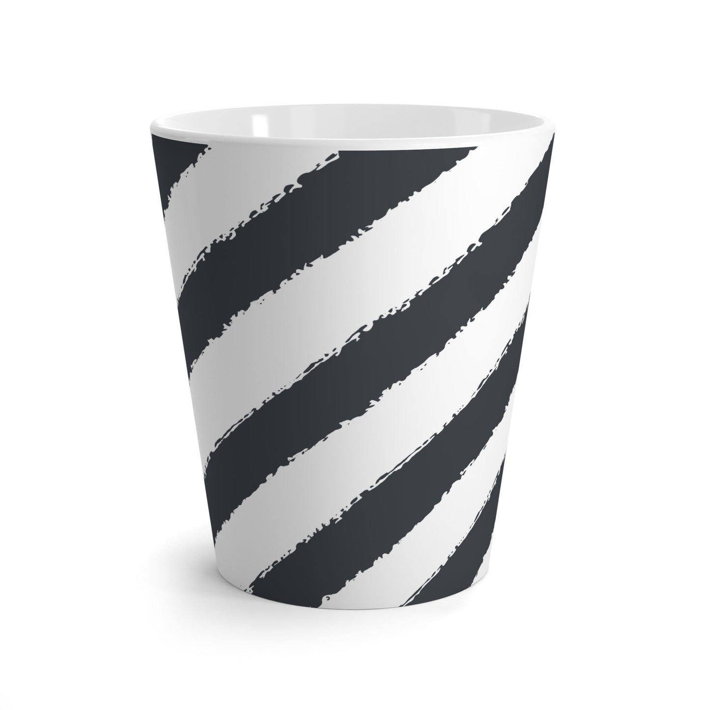 White Ceramic Latte Mug with Broad Diagonal Brush Stroke Print in Dark Grey #CALM-1201-100-151