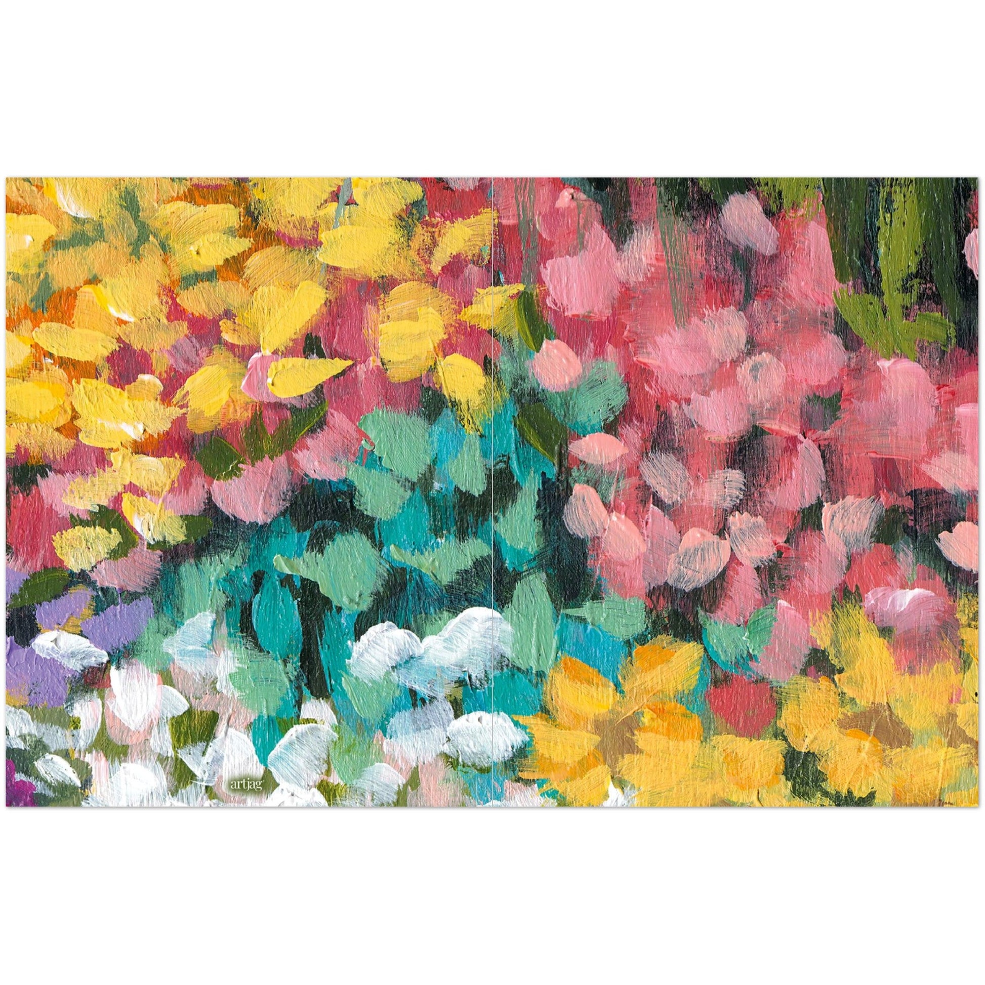 Floral Garden — Fine Art Note Cards with Pink and Yellow Acrylic Print Abstract Detail, Blank Inside, Pack of 10 with Envelopes #NCNA-1384